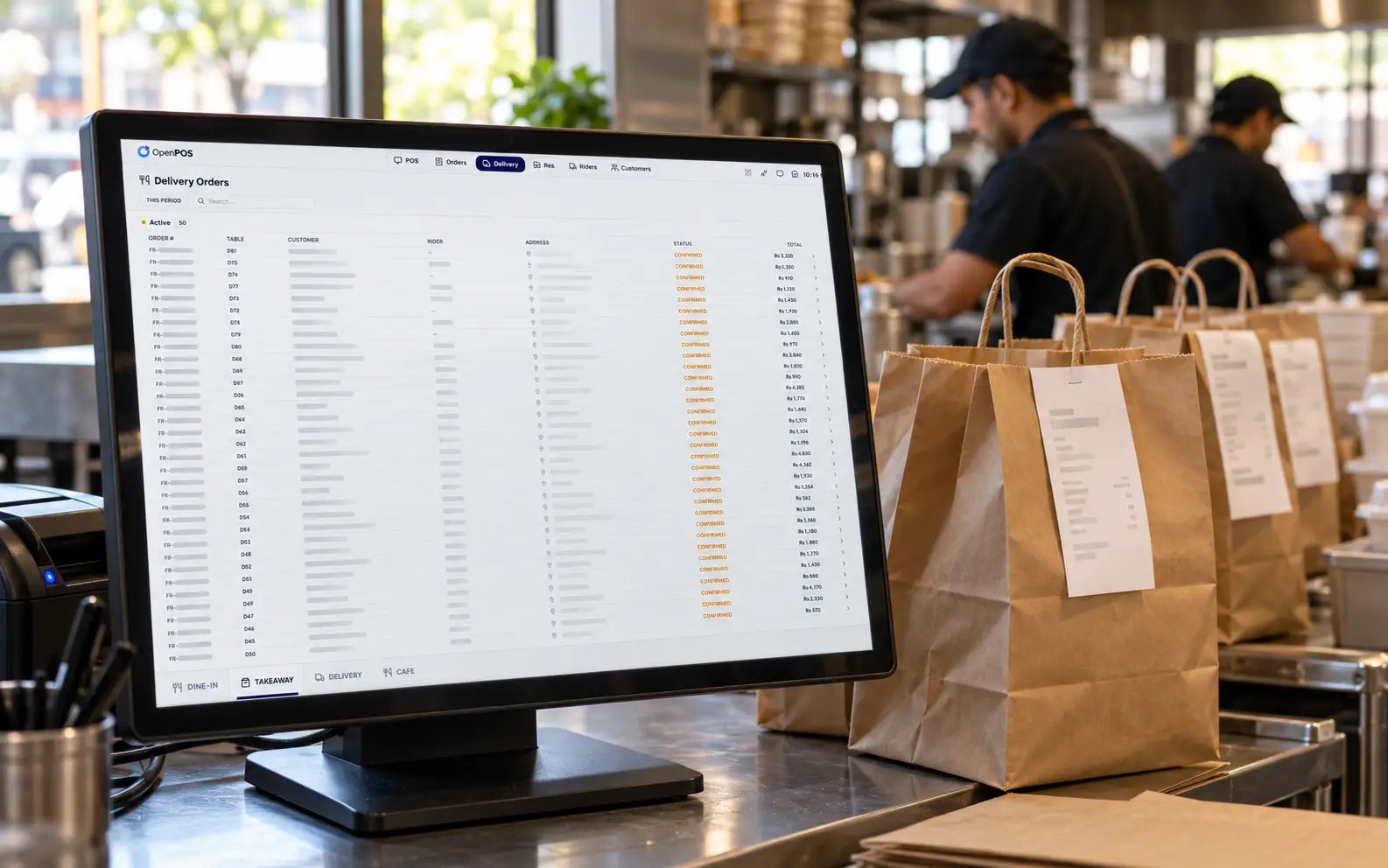 SureTill delivery orders screen in a restaurant (illustrative)