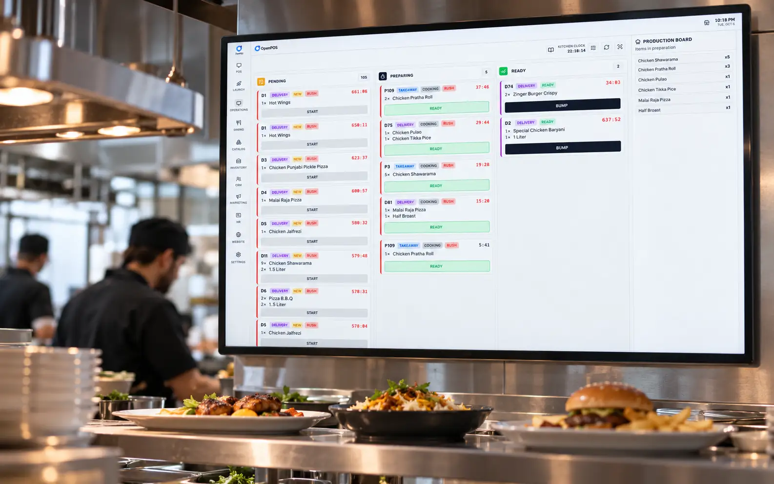 SureTill kitchen display screen in a restaurant (illustrative)