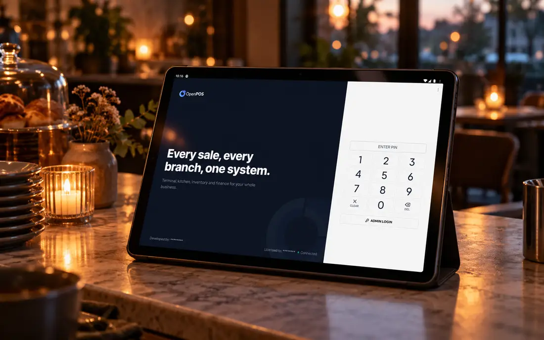 SureTill PIN login on an Android tablet with the internet disconnected (illustrative)