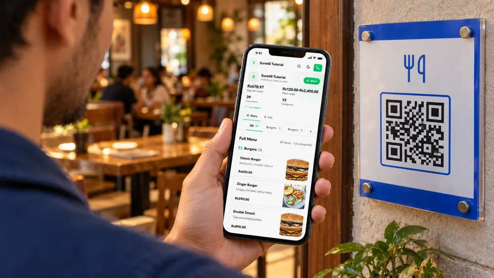 QR menu in a real restaurant