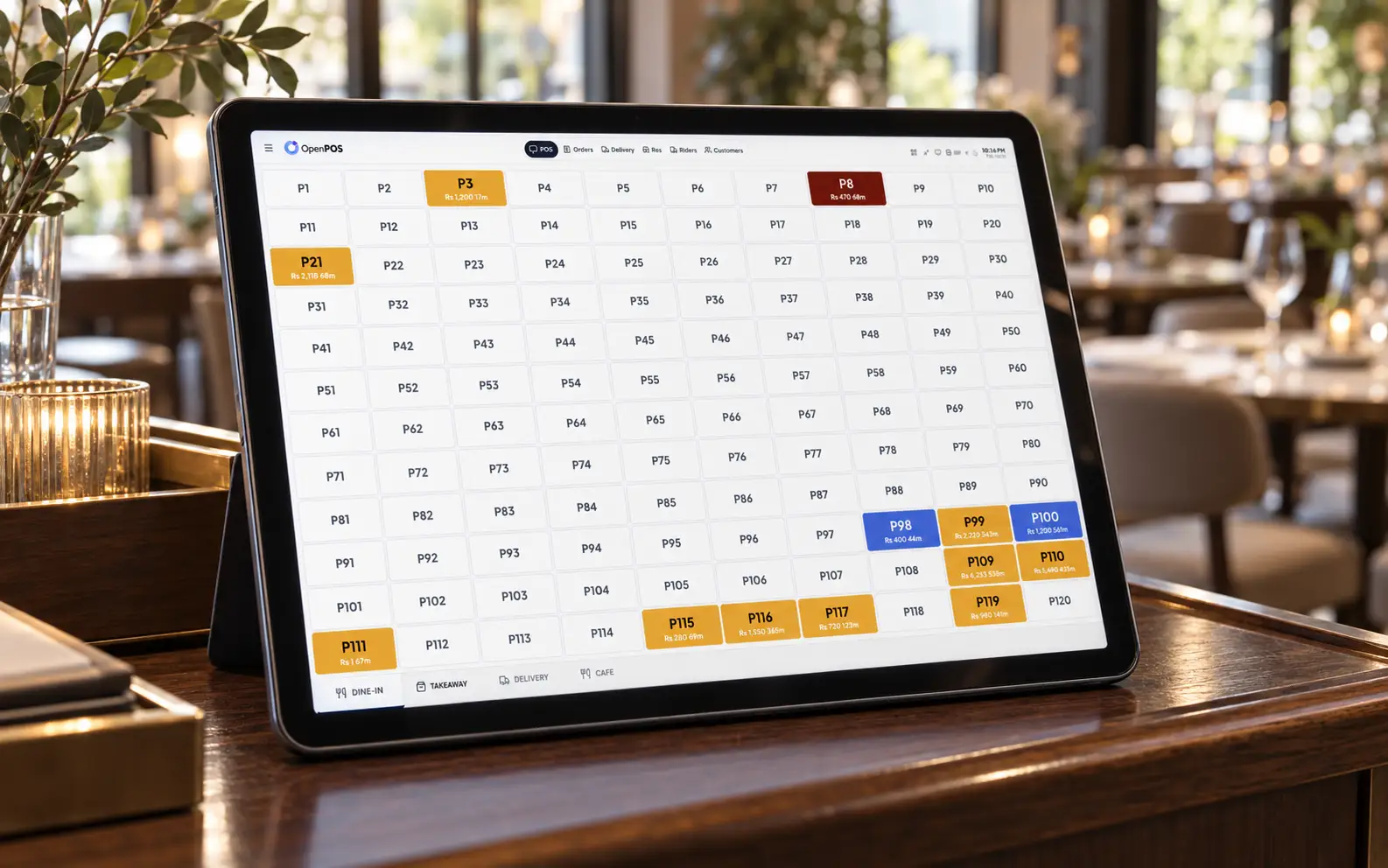 SureTill tables screen in a restaurant (illustrative)