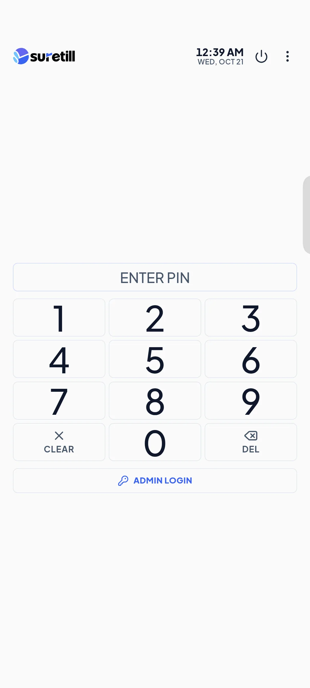 The Android app showing the Enter PIN screen with a number pad and an Admin login button