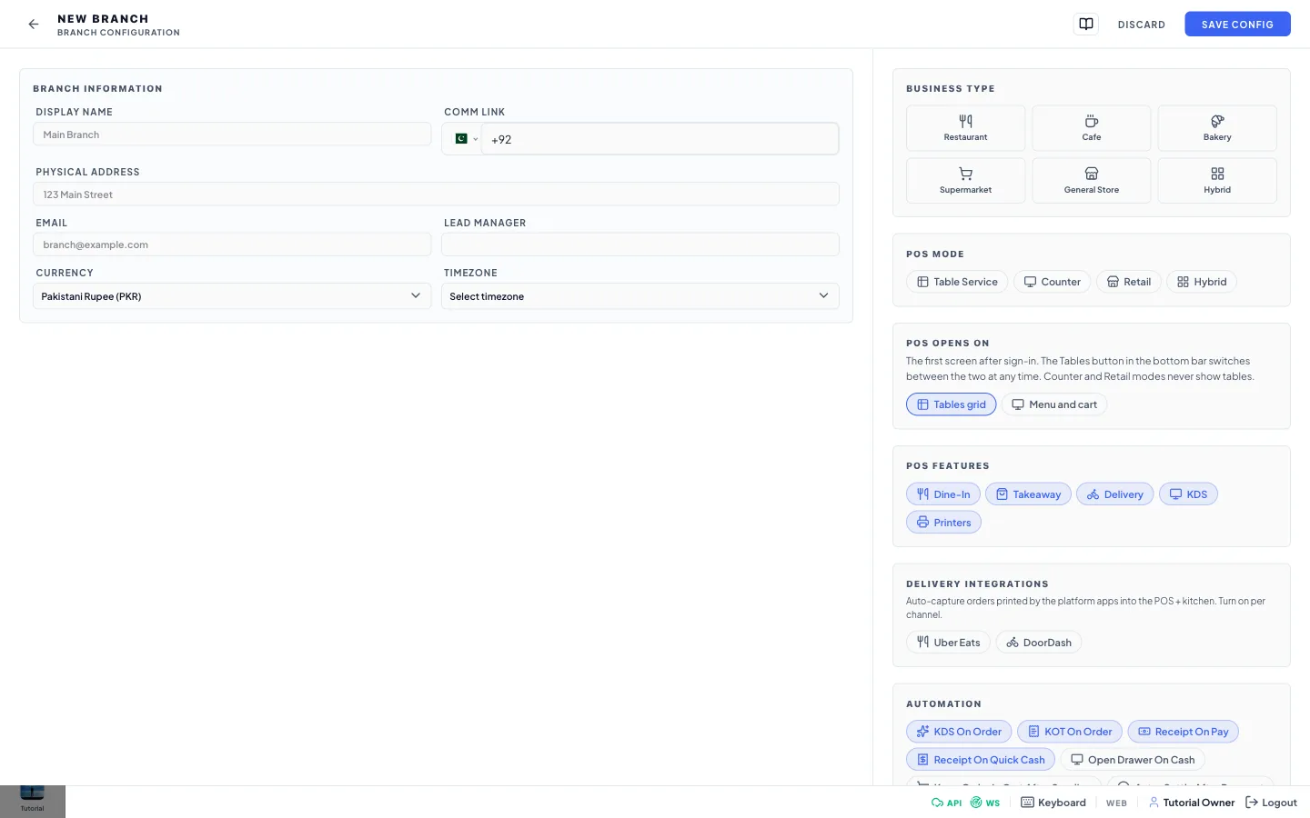 The add new branch window on the Branches and Branch Configuration page