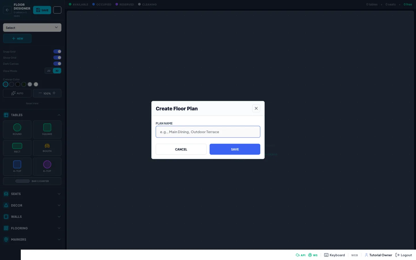 The new window on the Floor Designer page