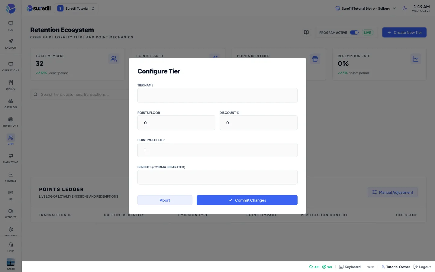 The create new tier window on the Loyalty Program page