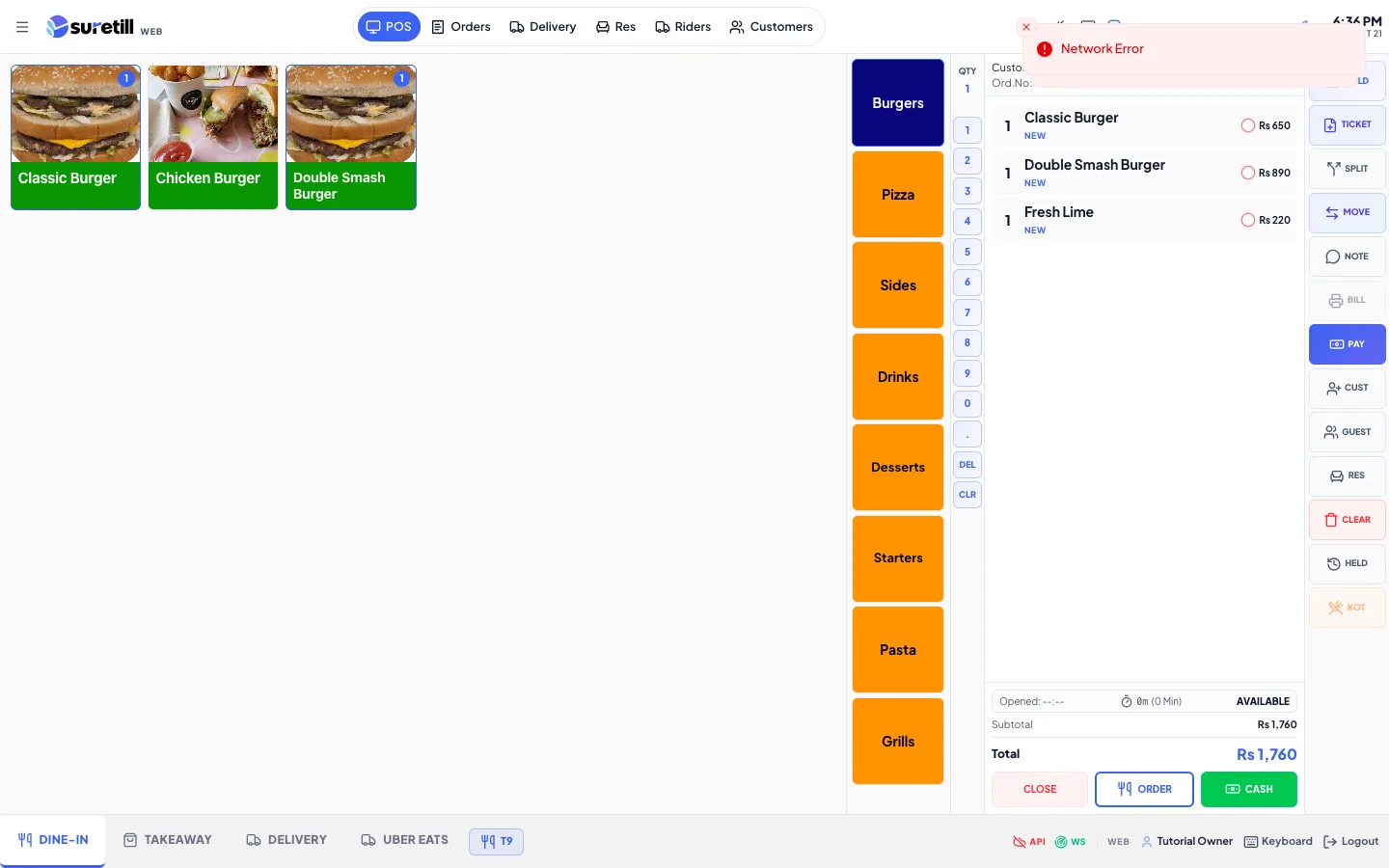 The offline status pill at the bottom left of the POS showing offline orders waiting to sync