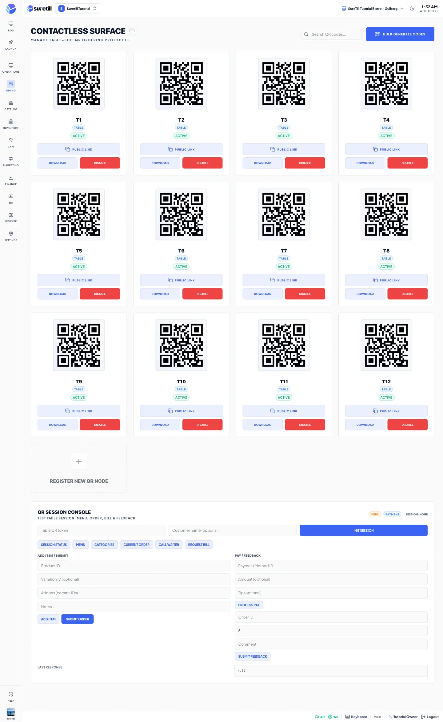 QR Ordering: the console view
