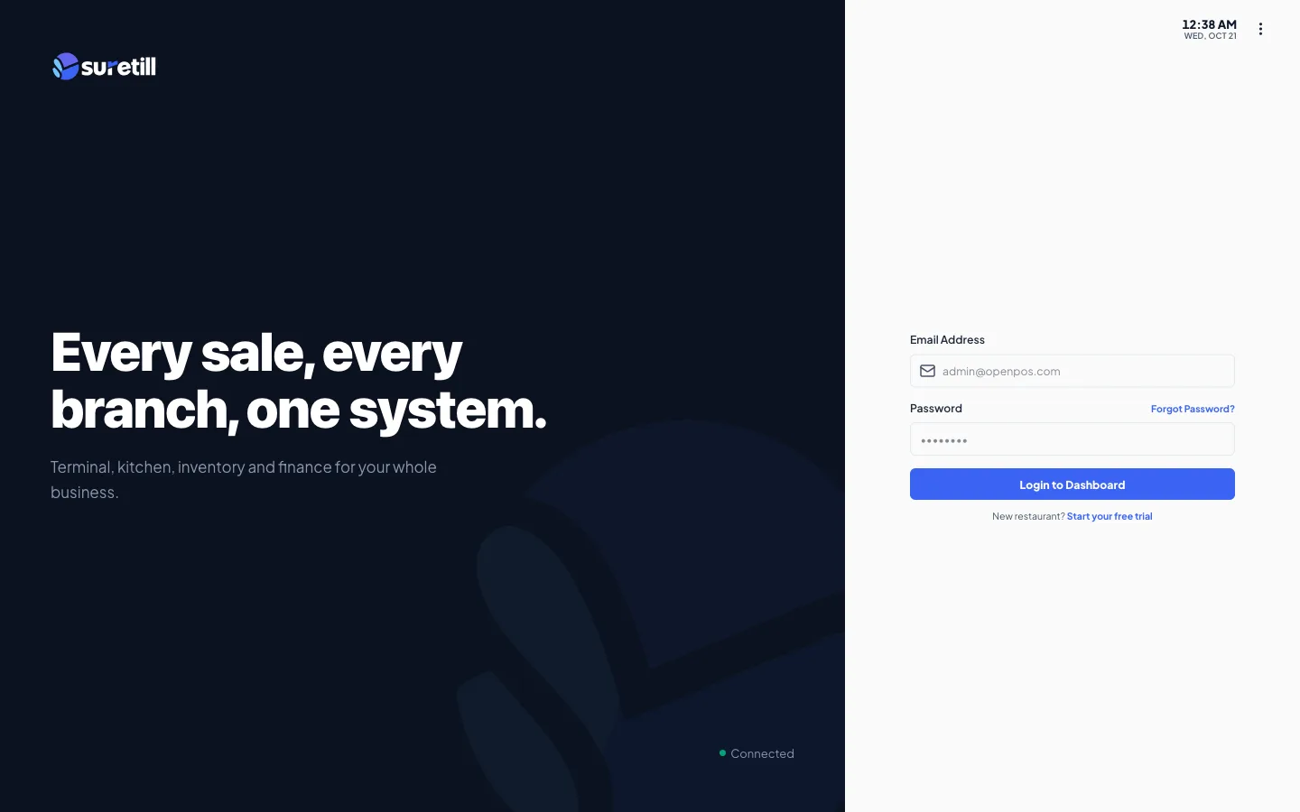 The sign-in page with the email and password form and the Login to Dashboard button