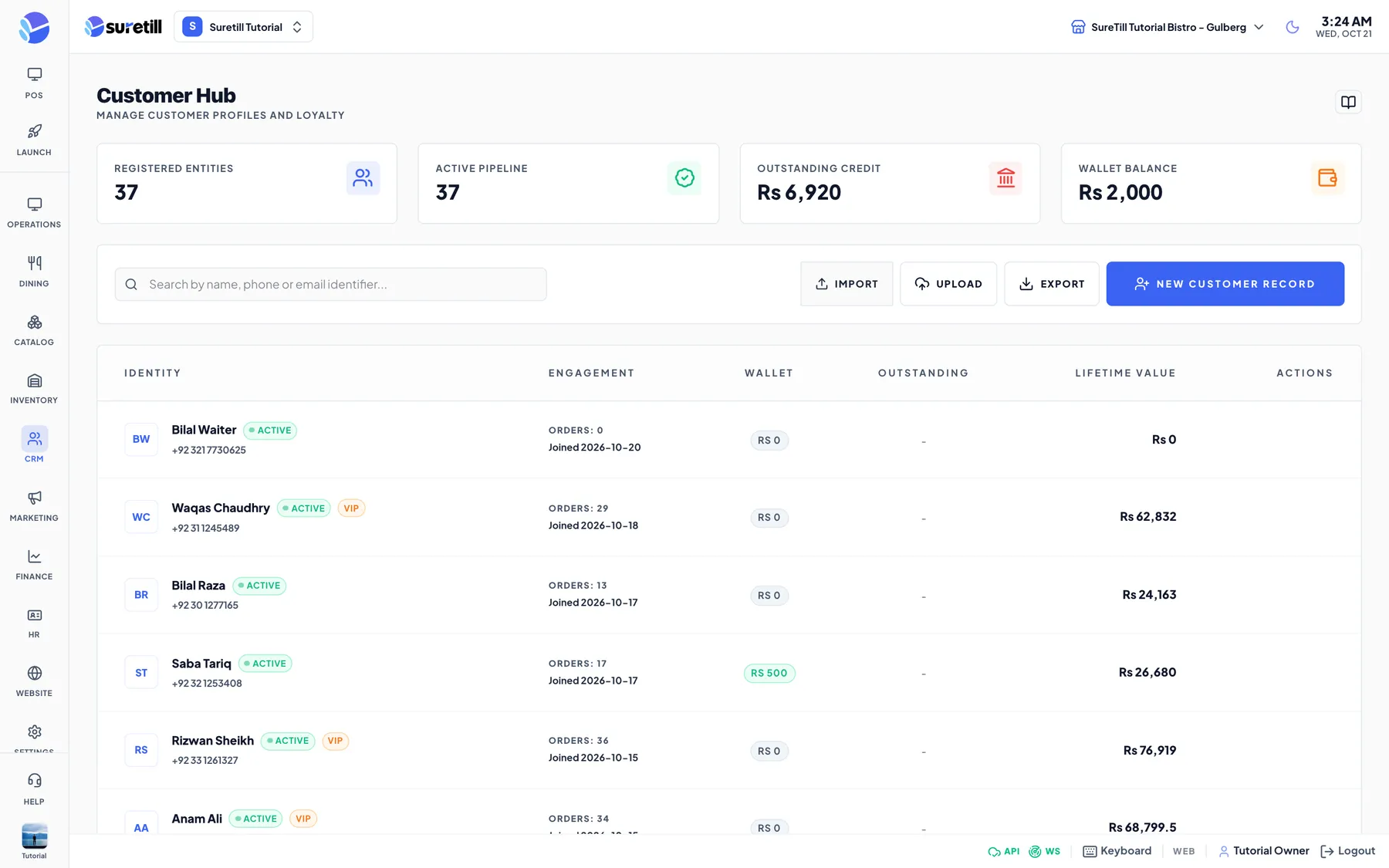 Customers list