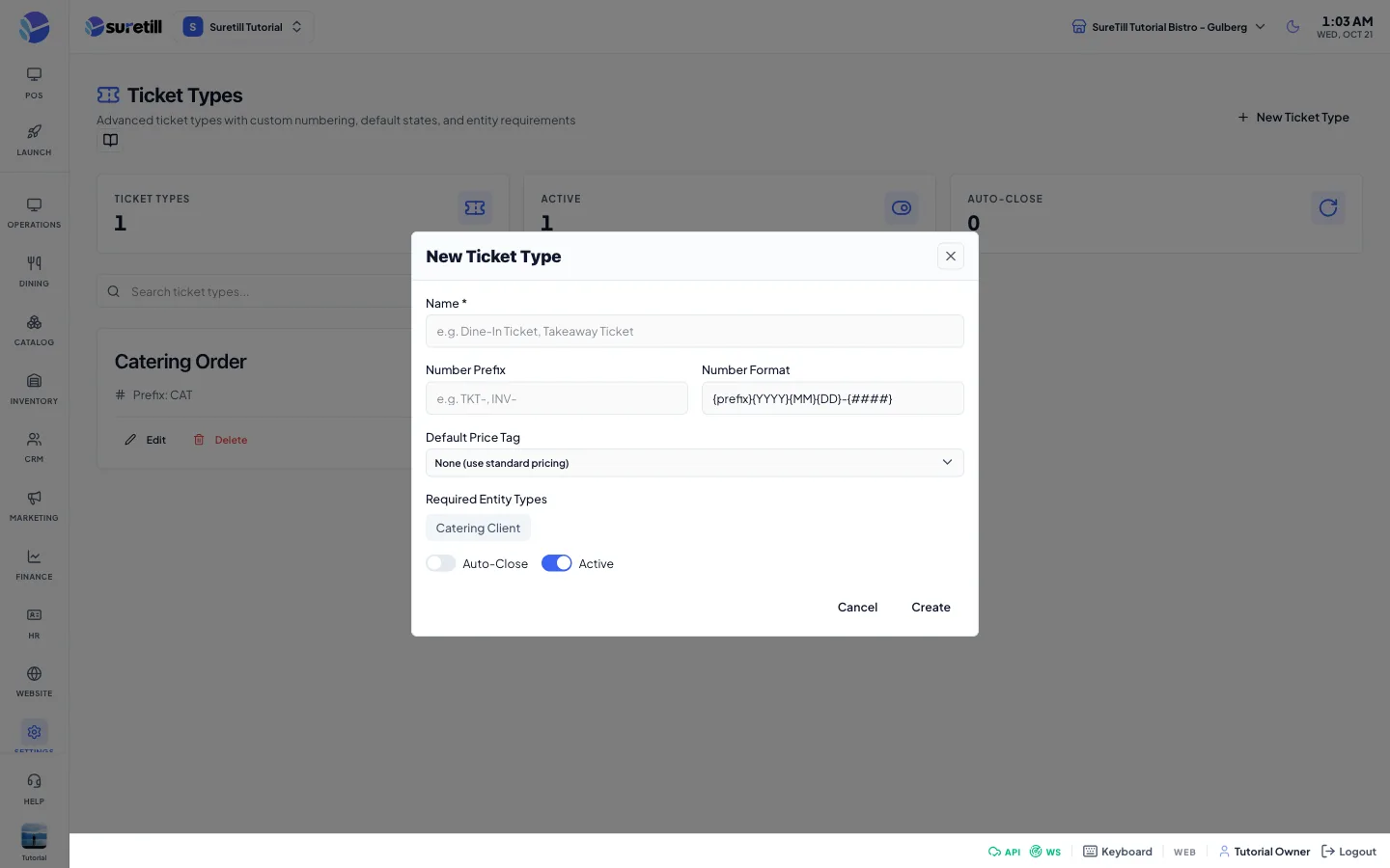 The new ticket type window on the Ticket Types page